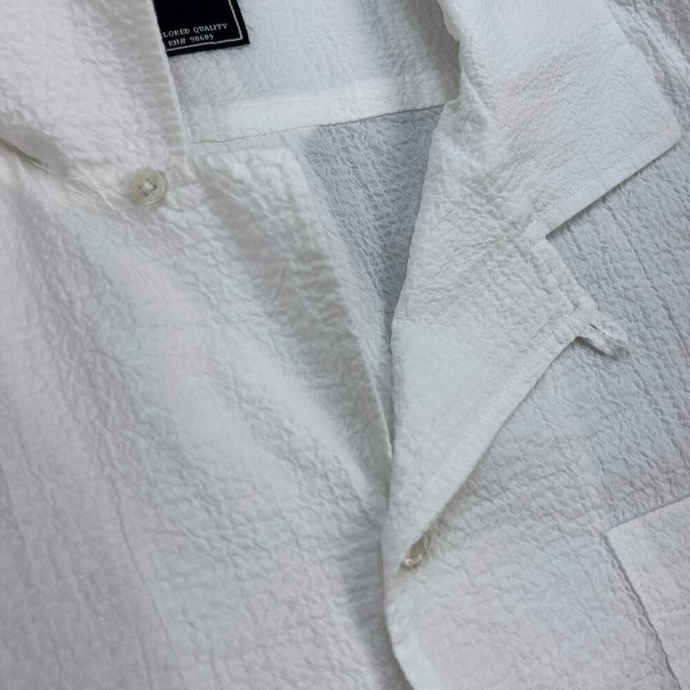 Todd Snyder Portuguese Seersucker Camp Shirt Men L White Loop Collar Long Sleeve - Picture 4 of 15